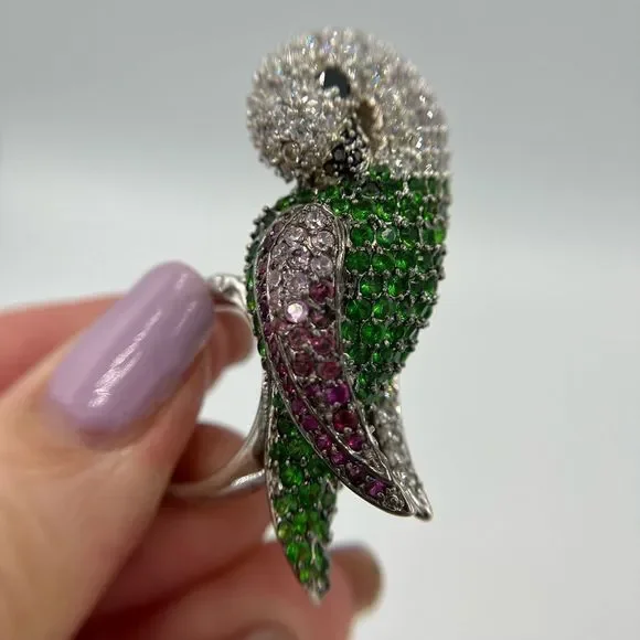 NEW RHODIUM PLATED CZ PARROT RING - Picture 13 of 16